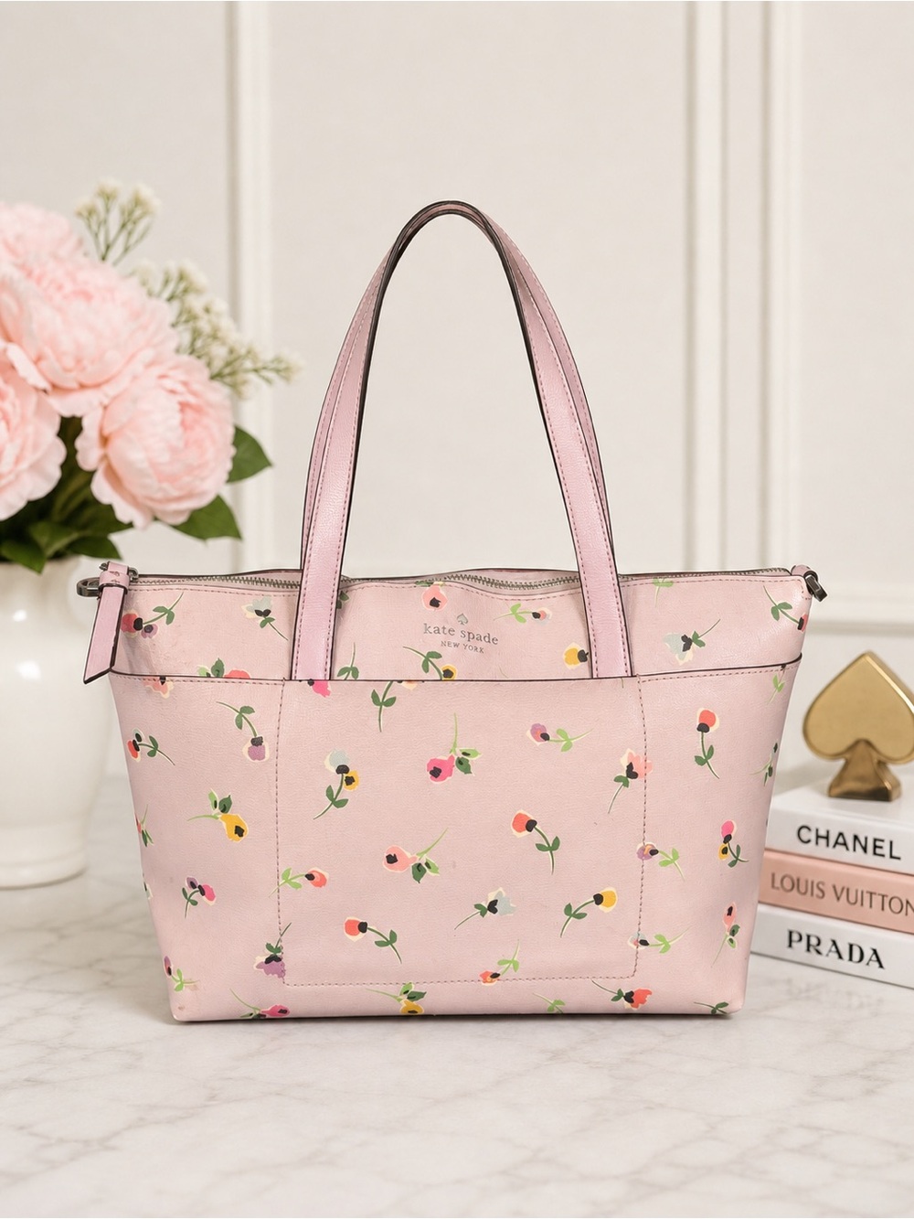 Kate Spade Cameron Wildflower Ditsy Floral Pink Leather Small Tote Zip Bag